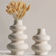 Set di 2 vasi ceramici rotondi beige per decorazione moderna della casa, vasi decorativi boemiani, vasi per decorazione rurale, decorazione per matrimoni, sala da pranzo e ufficio