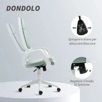 Sedia da Ufficio in Tessuto con Dondolo, Altezza Regolabile e Seduta Girevole, 63x63x117-127 cm, Verde