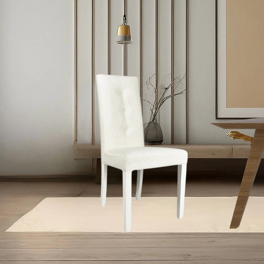 Set 2 Sedie Montecarlo 3 bottoni tessuto bianco con decoro floreale