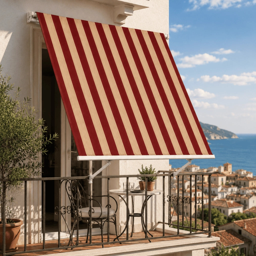 Tenda Da Sole Con Manovella E Struttura In Alluminio Tessuto In Poliestere 280G Protezione Solare Privacy Per Spazi Esterni Balcone Terrazza E Veranda 295x250x50 Cm Rosso E Beige