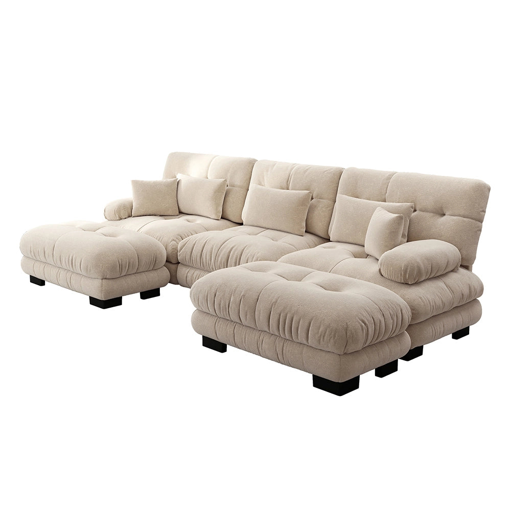 Divano angolare modulare di lusso - Xylo - Forma U extra large, trasformabile con pouf, chenille marrone chiaro