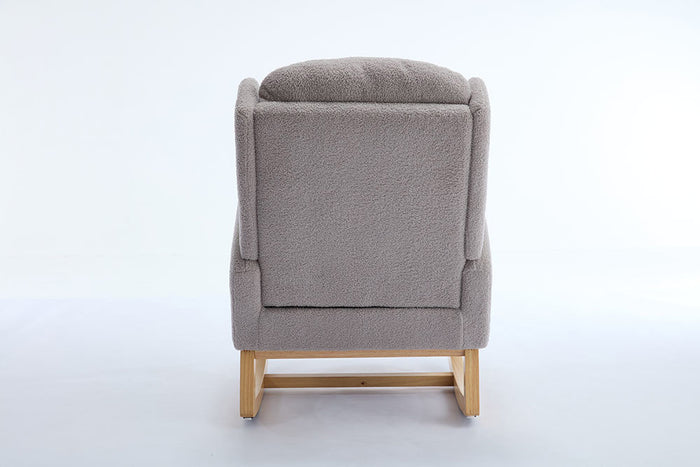 Sedia a dondolo per allattamento - Xylo - Struttura in legno, tessuto Teddy, poggiapiedi regolabile, grigio