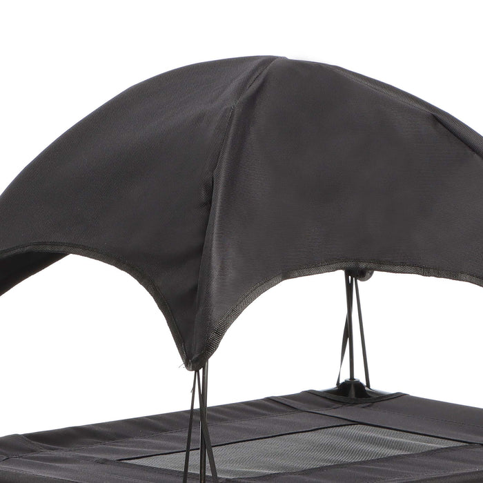 Brandina per cani e gatti con tettoia nera, cuccia per cani max 50kg, lettino da esterno per animali con tettuccio parasole, 122x91x16cm