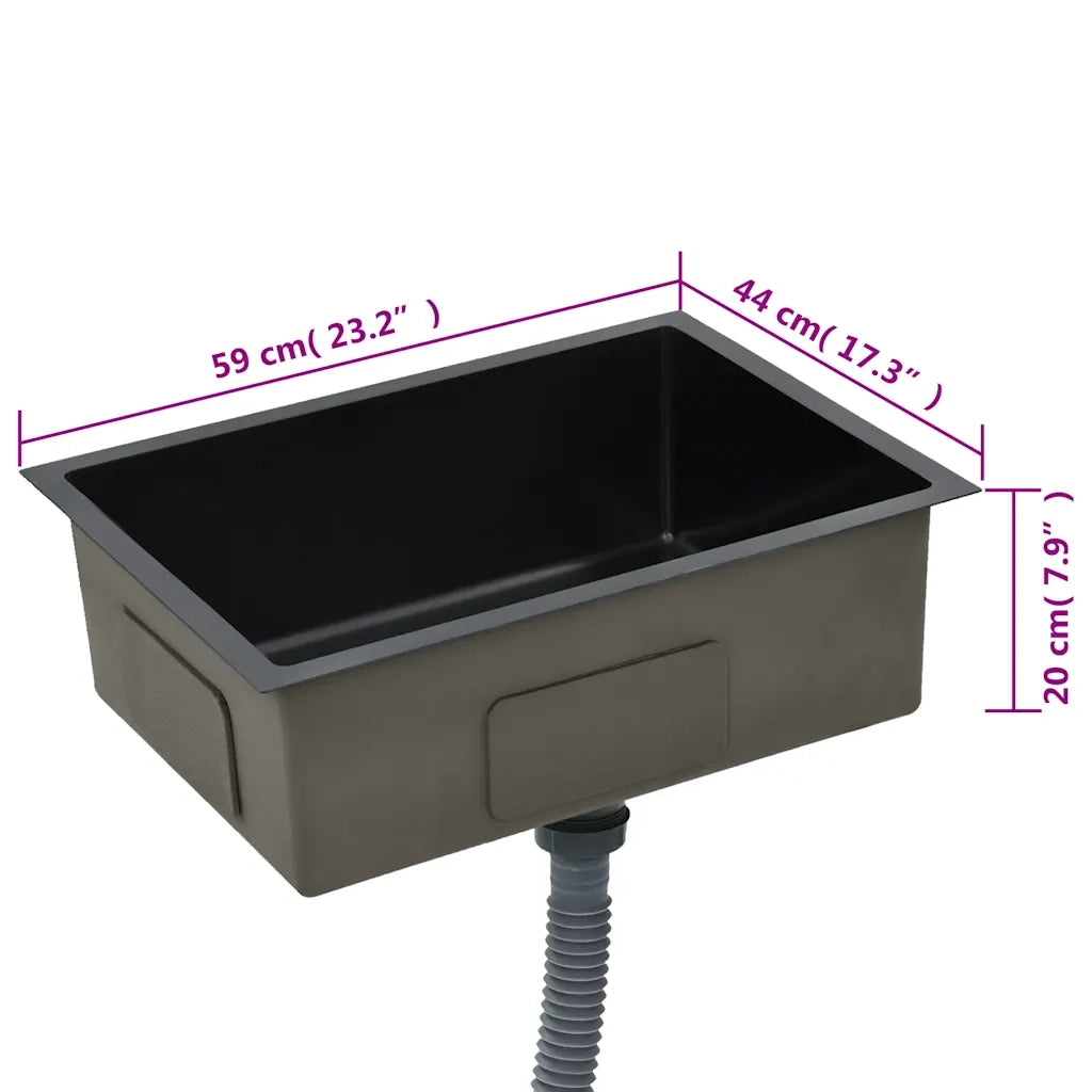 Lavello da Cucina Lavorato a Mano-Lavandino-Lavabo Nero in Acciaio Inox 549717