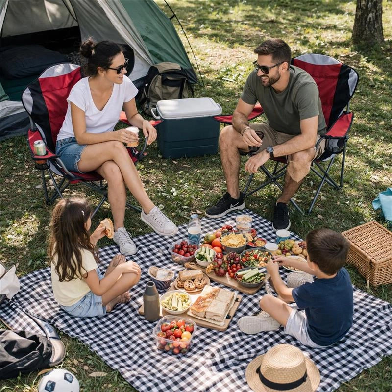 SEDIA DA CAMPING IN TESSUTO ROSSO CON CHIUSURA A FISARMONICA POGGIOLI E PORTA BEVANDE  60X90X105 CM
