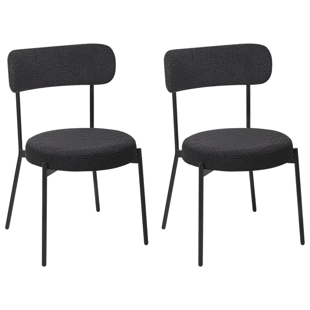 Set di 2 sedie per sala da pranzo Boucle nero Gambe in acciaio nero Sedute per sala da pranzo di design moderno