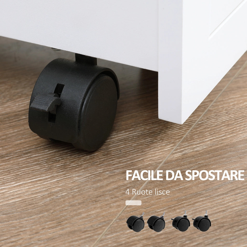Carrello Salvaspazio Multiuso in Legno MDF e Ruote, 42.5x20.3x66.7cm, Bianco