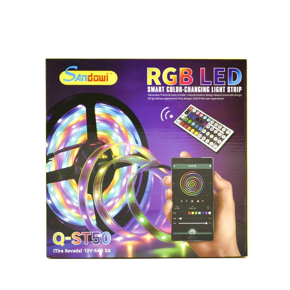 Trade Shop - Striscia Led Rgb Autoadesiva 5mt Con Funzione Audio Bluetooth Telecomando Q-st50 -