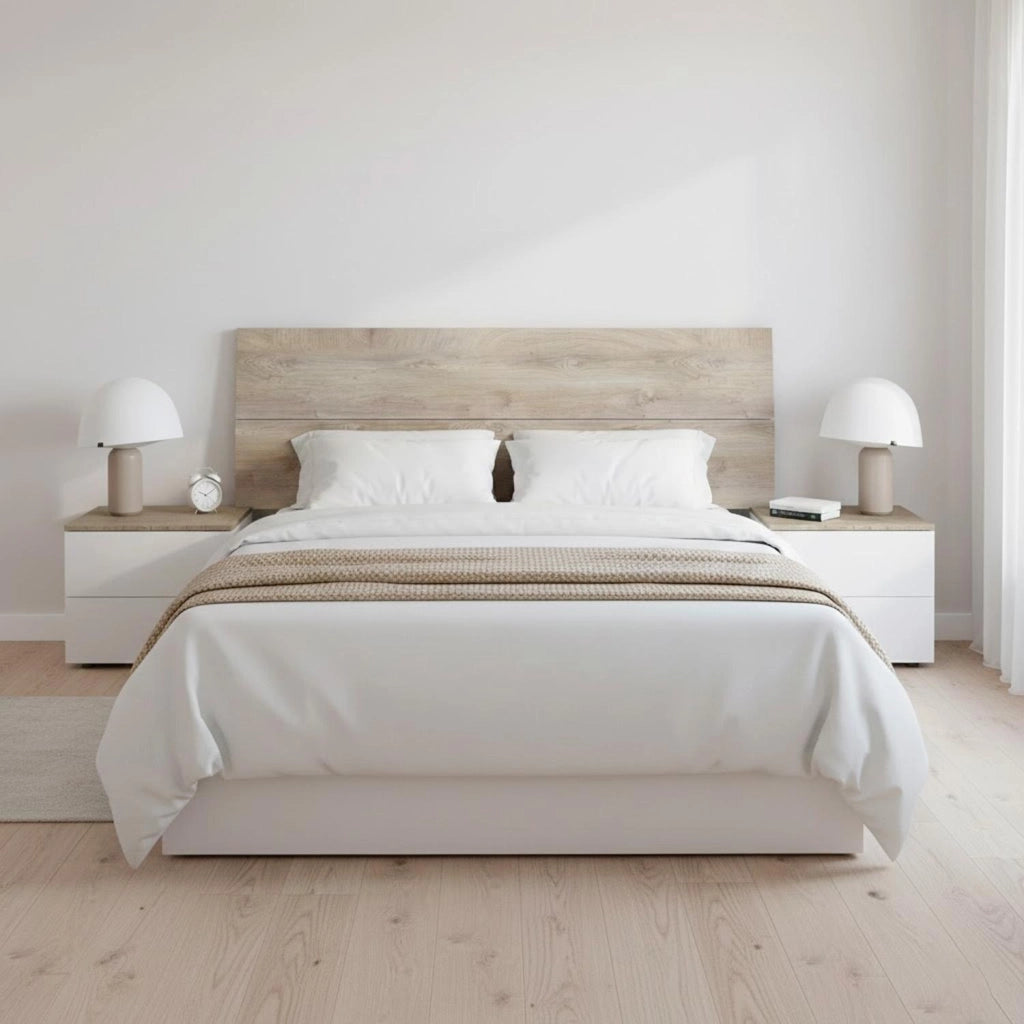 Set Camera Da Letto Con Testiera Matrimoniale 176 Cm Due Comodini Con Cassetti Testata Arredo Moderno Per Letti 135 150 160 Cm Rovere E Bianco