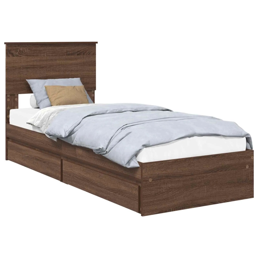 Letto con Contenitore con testiera Rovere Marrone 75 x 190 cm