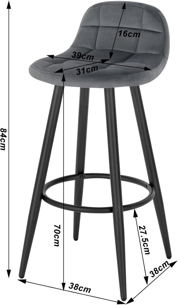WOLTU 4x Sgabelli da Bar Moderni, Sedie Alte da Cucina con Schienale e Poggiapiedi, Seduta Imbottita, Sgabelli in Velluto e Metallo, Altezza Seduta 70cm, Grigio Scuro BH364dgr-4