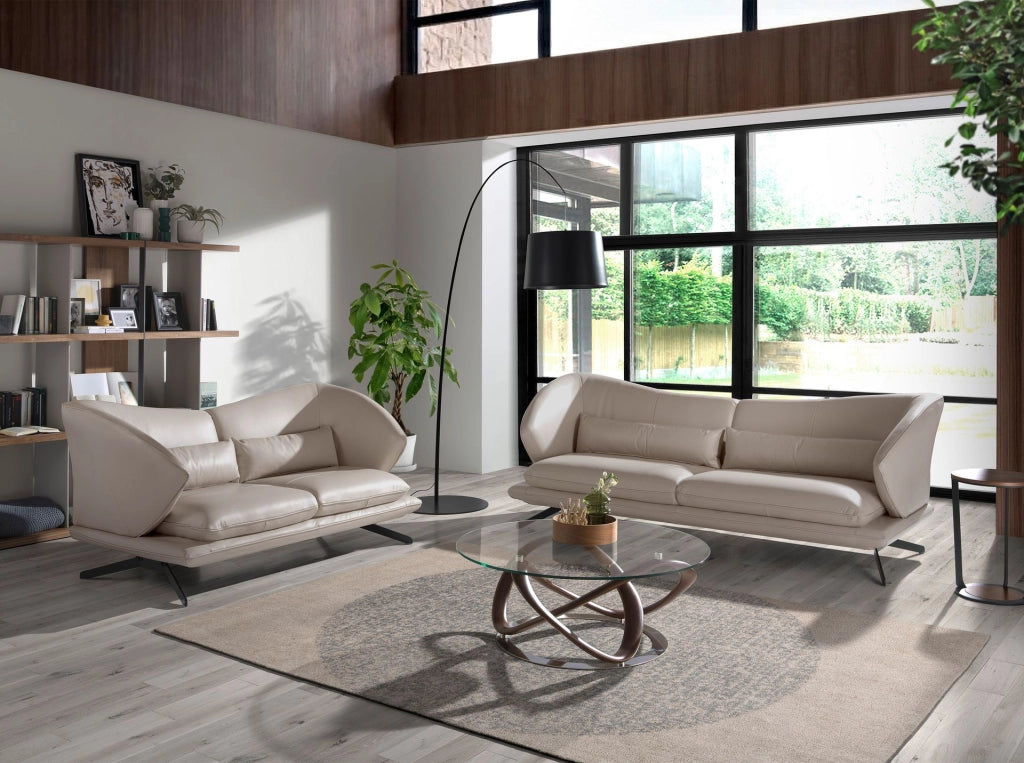 Divano a 2 posti in pelle grigio taupe