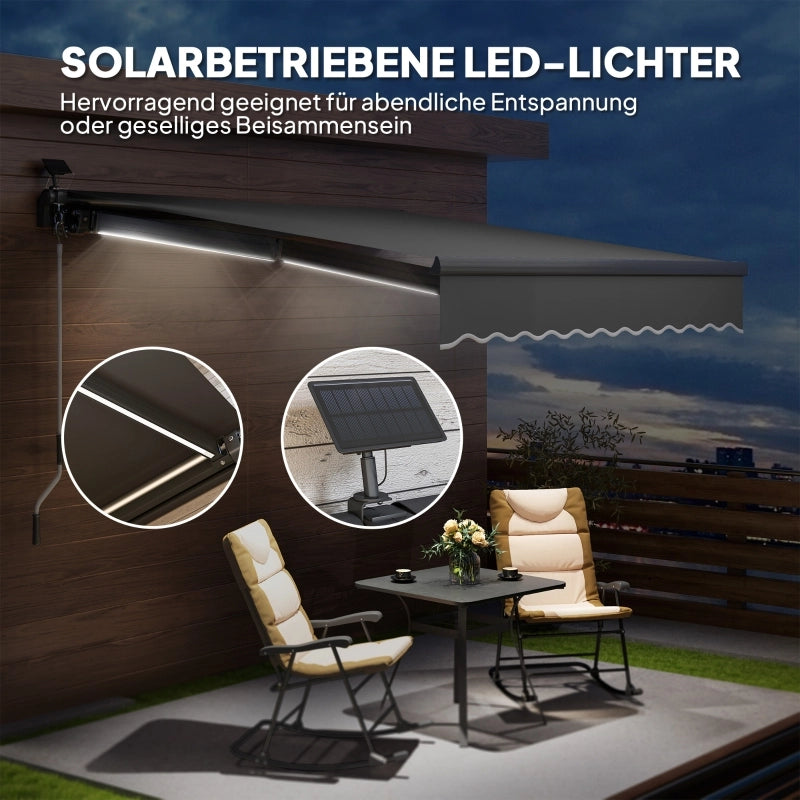 Tenda solare larga 300 cm da esterno con manovella luci solari braccio articolato protezione UV 50+ mensola murale inclusa per patio e balcone colore grigio