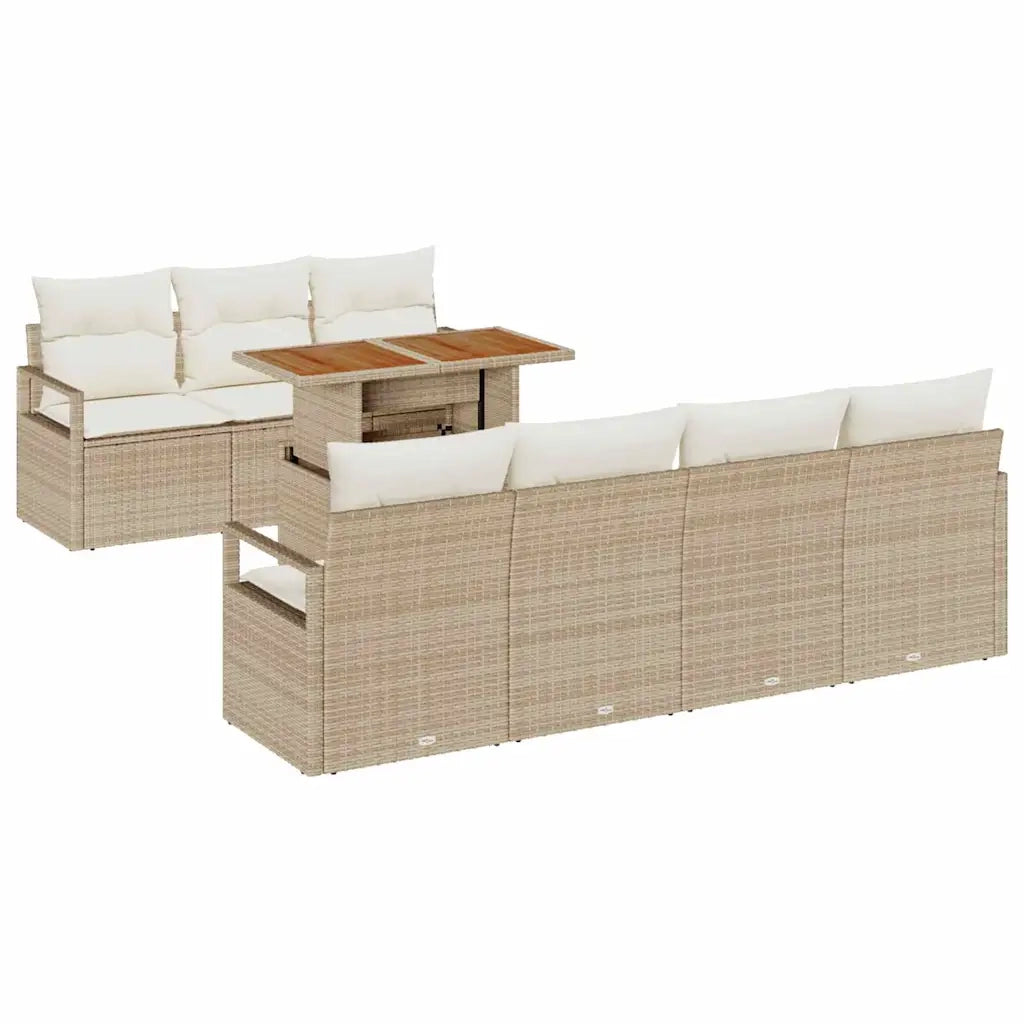Set Divano da Giardino con cuscino 8 pcs Beige e Crema