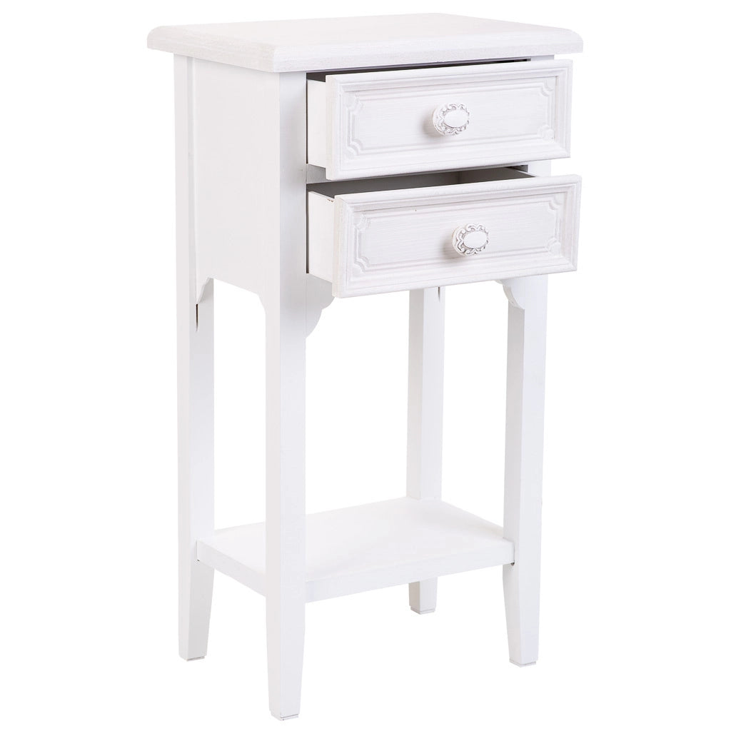Comodino in legno con 2 cassetti e 1 ripiano bianco 37x26,5x69,5.h cm