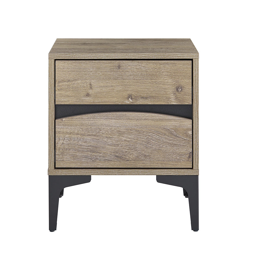 SoBuy Comodino, 2 cassetti con frontale curvo, effetto legno & gambe in metallo, Tavolino da notte moderno per camera da letto, 40×40×47 cm, naturale FBT165-N