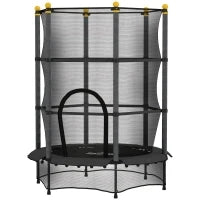 Tappeto Elastico per Bambini con Rete di Sicurezza e Pali Imbottiti Età 3-10 Anni, Ø140 x 190 cm, Nero