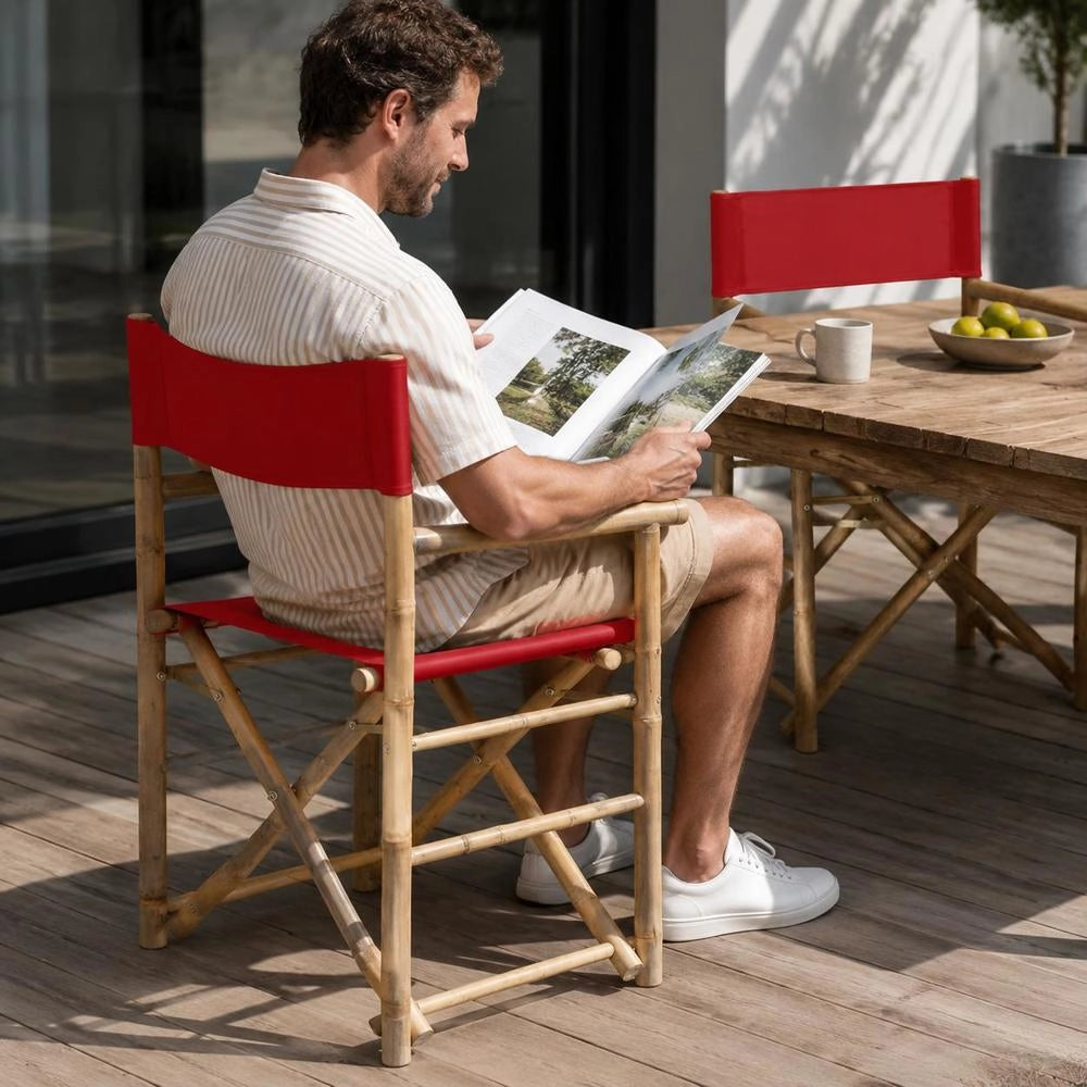 Folding DirectorFTs Chairs, 2 Pieces, Red, Bamboo And Fabric