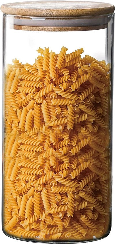 Pannelli di conservazione in vetro con coperchio 1200ml, grandi contenitori di conservazione con coperchio in bambù, contenitori per spezie della cucina, contenitori di conservazione a chiusura ermetica per spaghetti, muesli, farina, fagioli, cornflakes