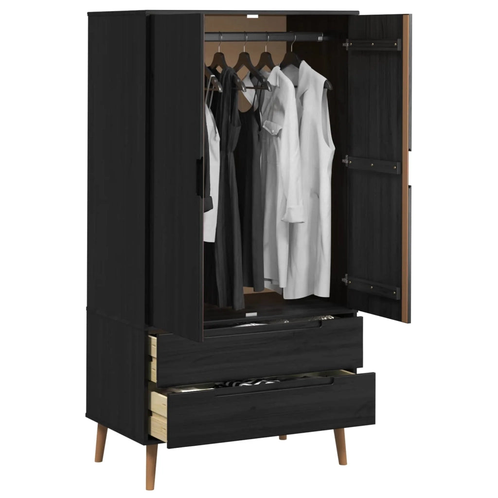 Guardaroba MOLDE Nero 90 x 55 x 175 cm Legno Massello di Pino 42020940