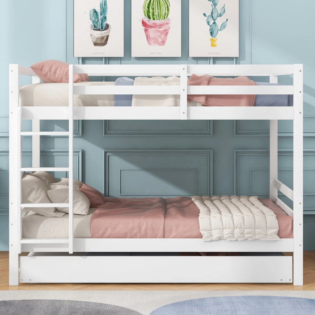 Etagenbett con letto estraibile 140x200 cm; in legno di pino e MDF; bianco
