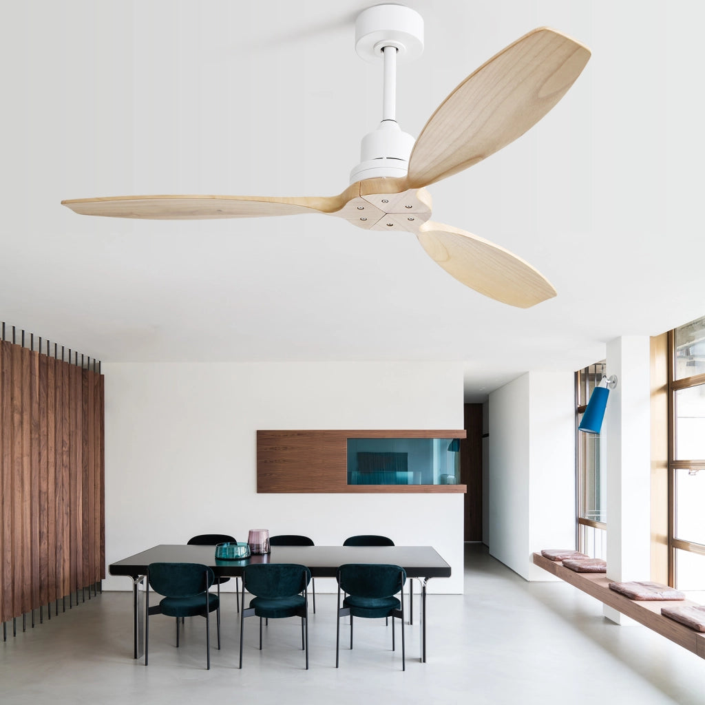 Ventilatore da soffitto 52 pollici reversibile con telecomando in metallo e legno bianco