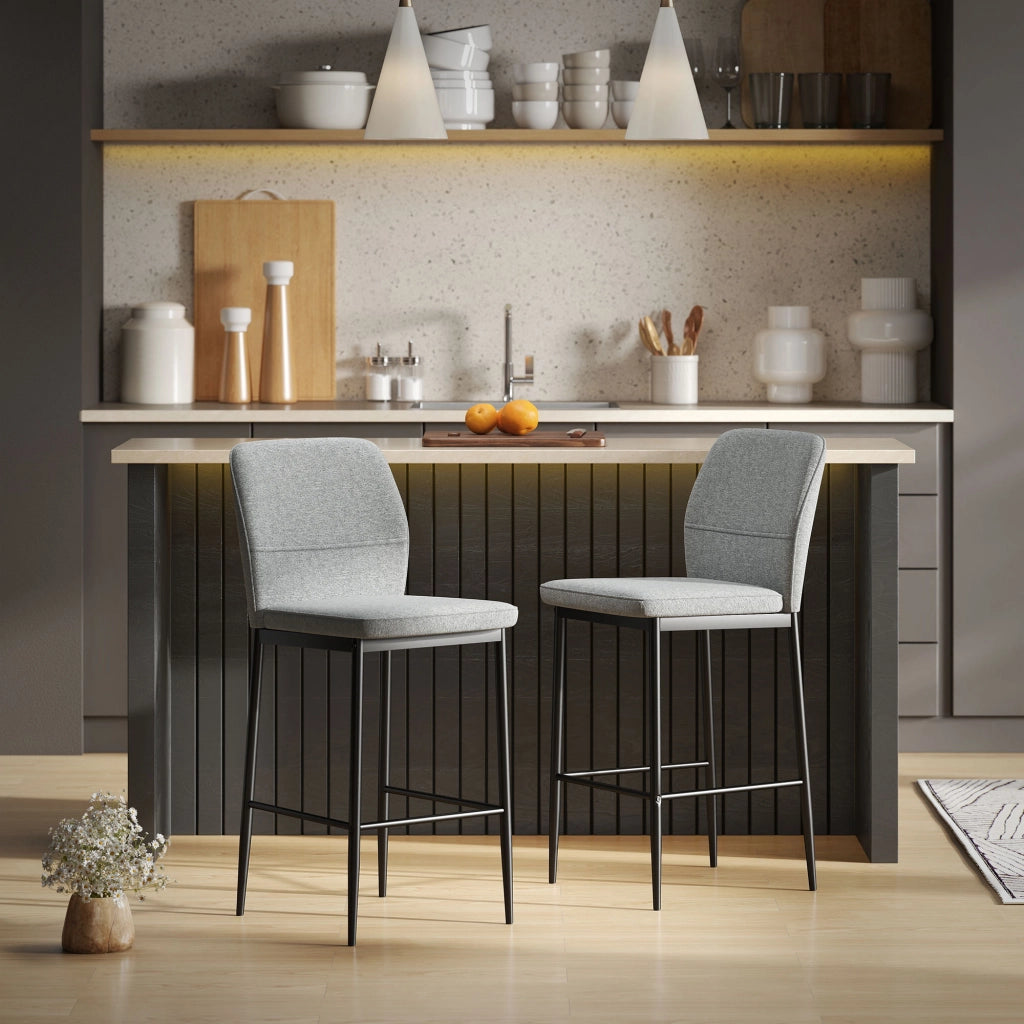 Set di 2 sgabelli alti ¨C zephmum ¨C grigio velluto patte in acciaio 41x52x97 cm