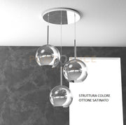 SOSP. OTTONE SAT. TONDA 3 LUCI VETRI TUTTI GRANDE CROMO 1155OS-S3 TG-CR