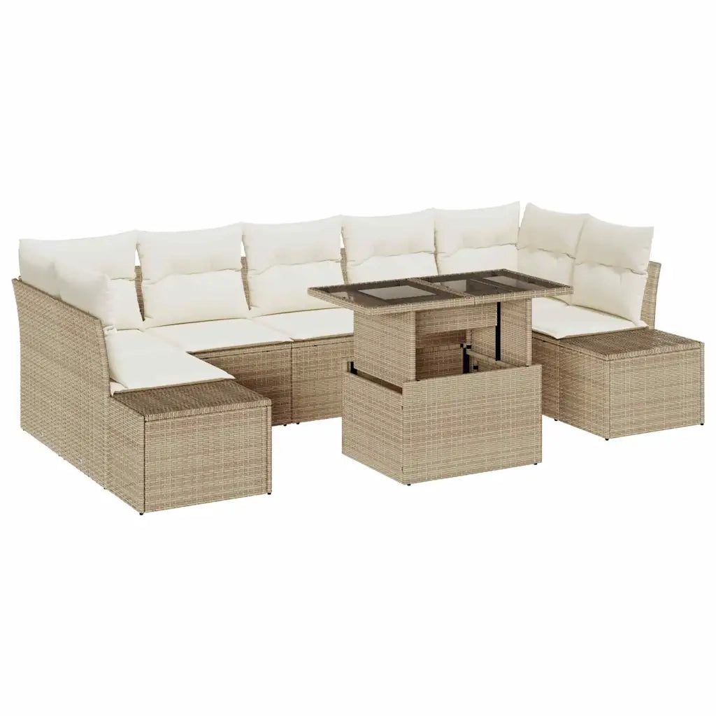 Set Divano da Giardino con cuscino 8 pcs Beige e Crema