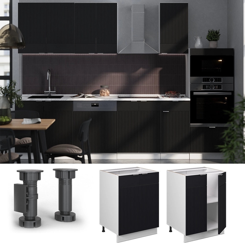Mobiletto base cucina Fame-Line Nero rigato/Bianco 60 cm, PL Rovere Vicco