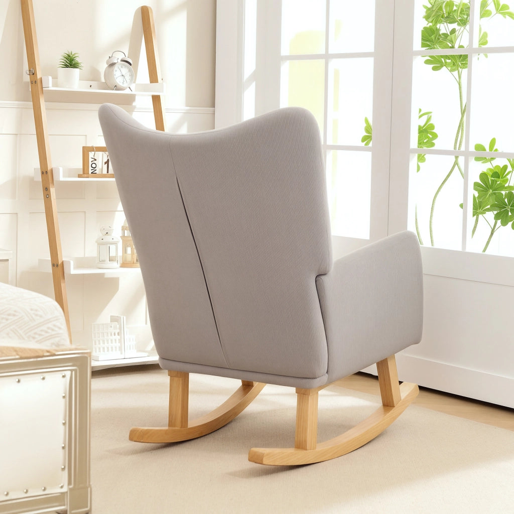 Poltrona Dondolo Design Retr¨° ¨C zephmum ¨C Tessuto Corda, Legno Gomma, Grigio Chiaro