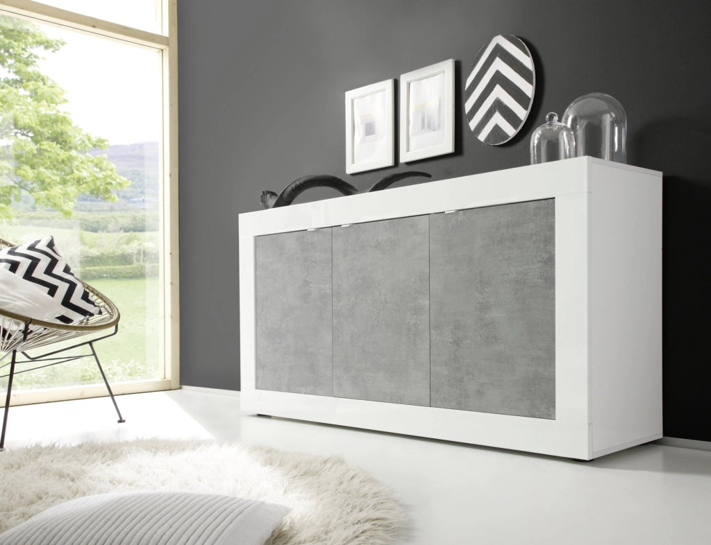 Madia Introbio, Credenza 2 Ripiani, 160x42x85.8h cm Bianco Lucido