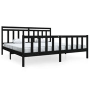 Letto matrimoniale | Letto per adulti | Giroletto Nero in Legno Massello 200x200 cm