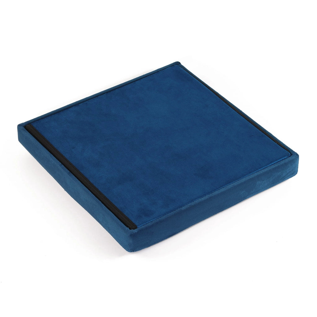 Pouf pieghevole VALORA con contenitore - Velluto blu navy L x 8