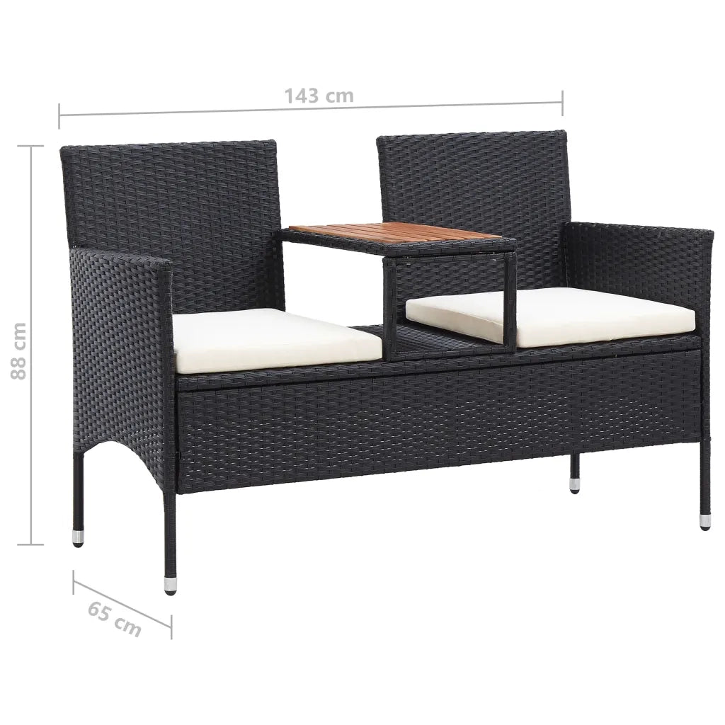 Panca da Giardino a 2 Posti-Sgabello-Panca da esterno con Tavolino 143 cm Polyrattan Nero