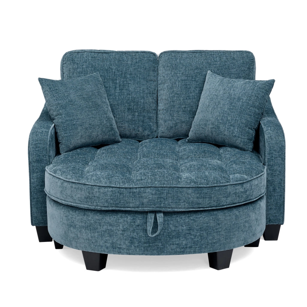 Divano letto trasformabile con pouf contenitore; eucalipto; blu; 132 x 129 x 93 cm