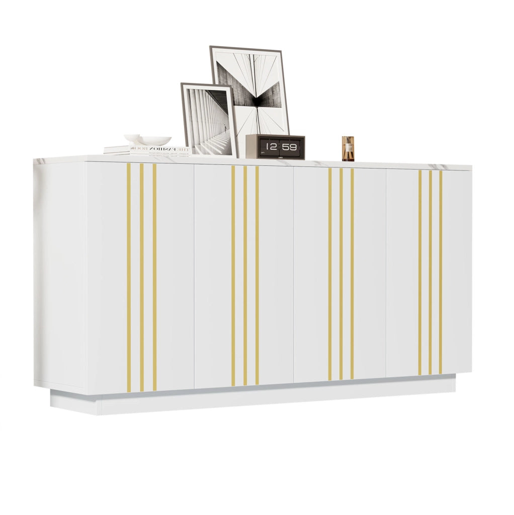 Credenza moderna 140 cm bianca e oro con 4 ante