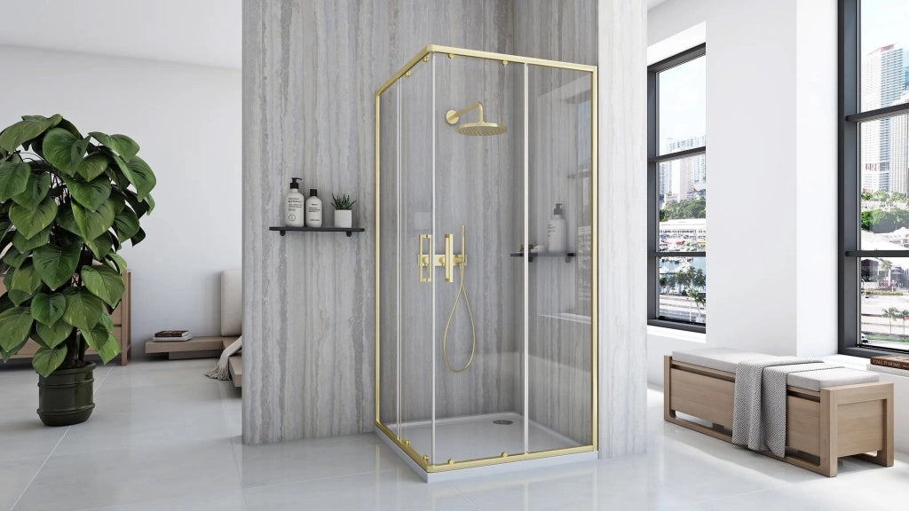 Cabina Doccia Rea City 80x80 Gold Brush con piatto doccia Savoy black