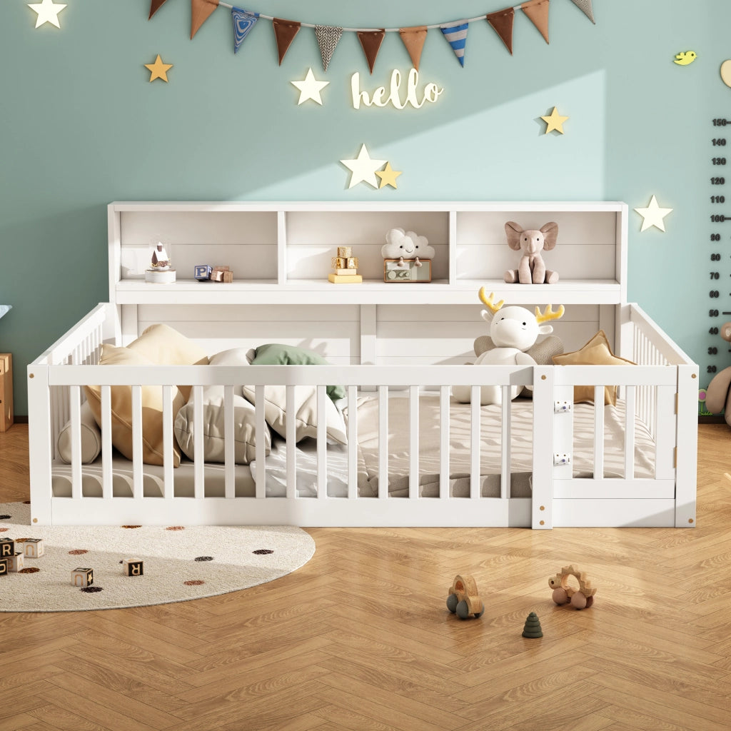 Letto giorno 140×200 cm; letto singolo con vano laterale; sponda di sicurezza e 2 vani; senza materasso