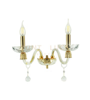 APPLIQUE ROXANNE 2 LUCI ATTACCO E14 L.30CM  H.22CM CRISTALLO E ORO