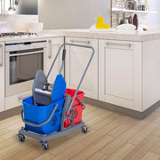 Carrello per pulizie con 2 secchi, 4 ruote, strizzatore, metallo, blu, 73x45x92 cm