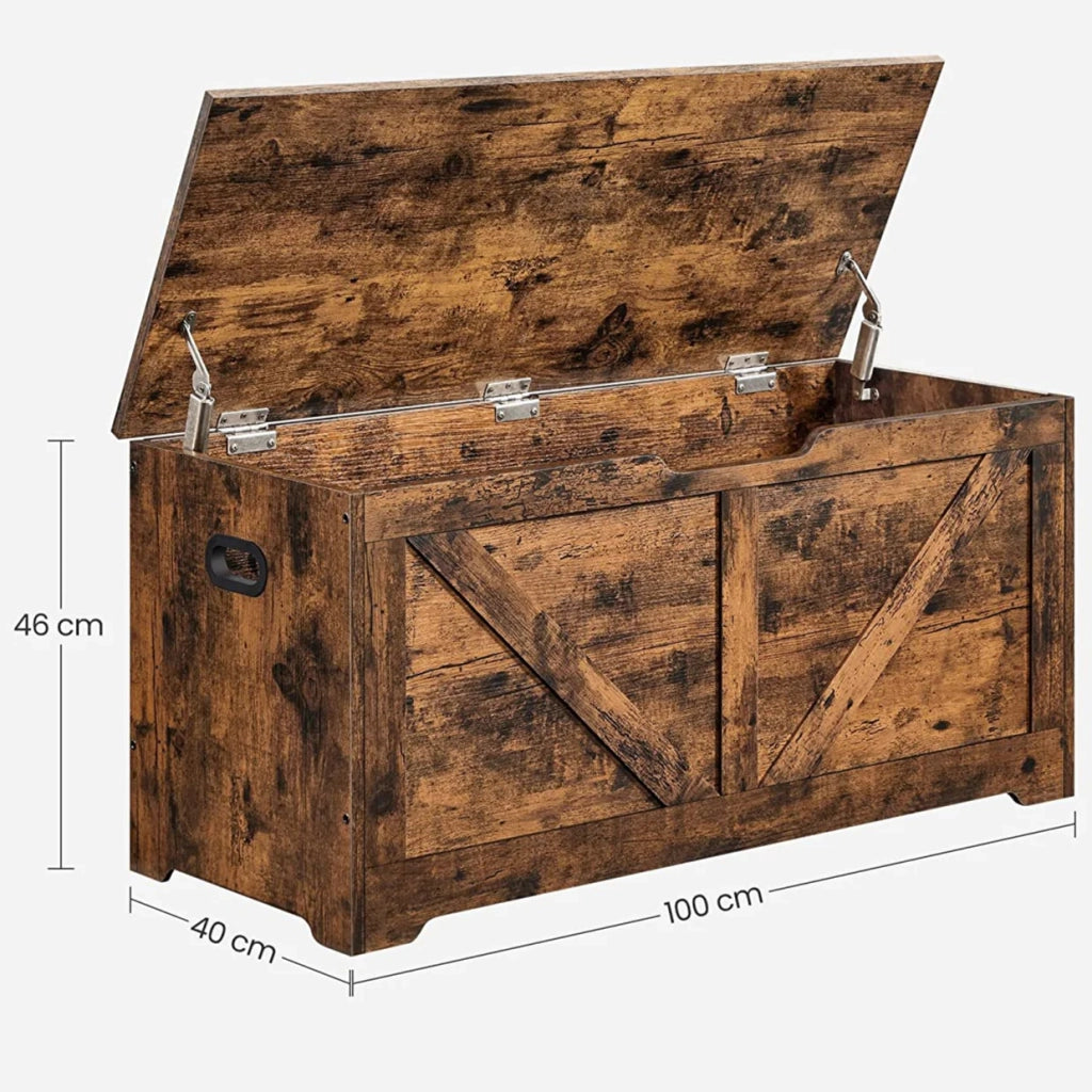 Cassapanca portaoggetti da interno scarpiera pouf panca portaoggetti per bambini con cerniere di sicurezza stile fienile 100 x 40 x 46 cm marrone 12_0005139
