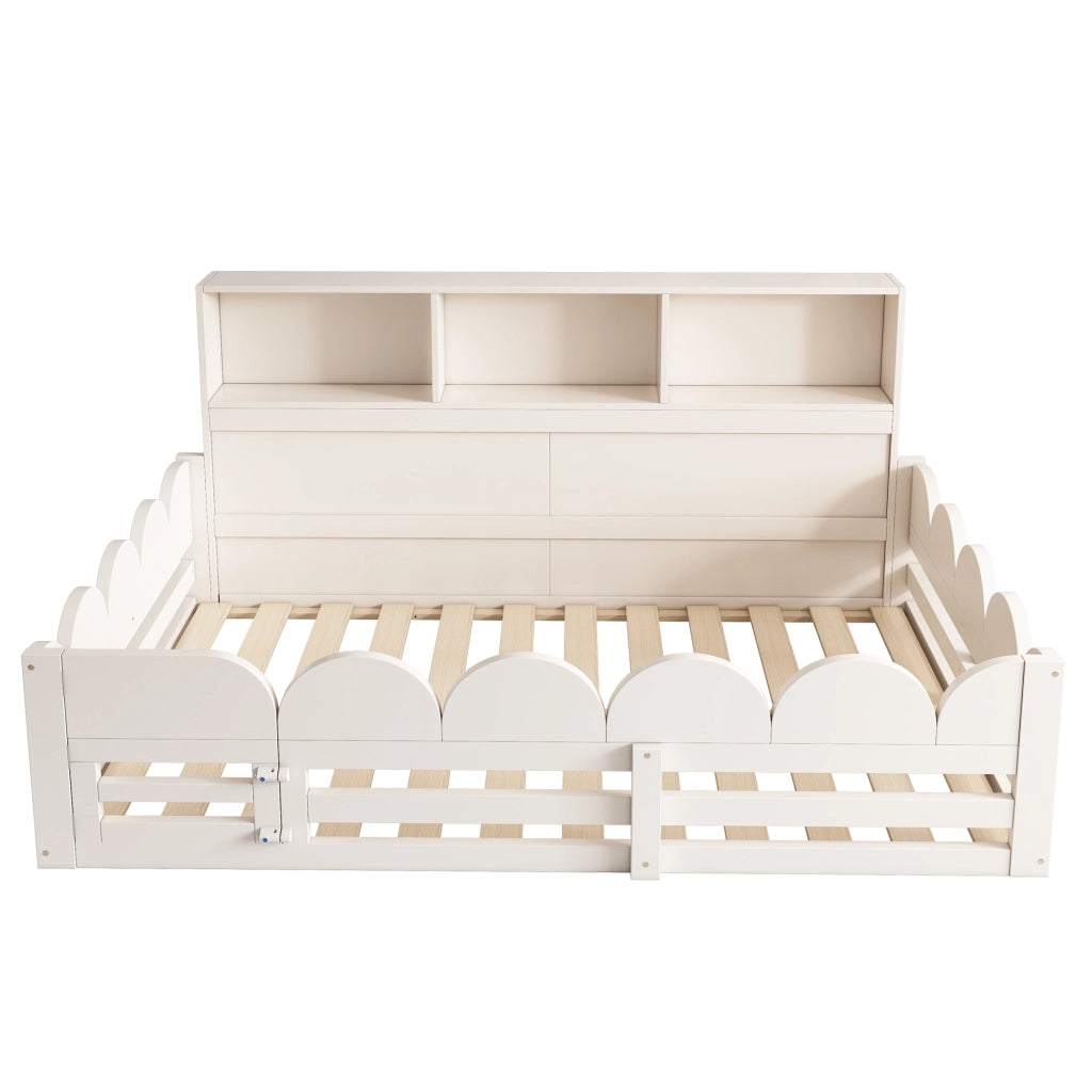 Letto per bambini 140x190 cm, con sponde di sicurezza e vano contenitore, in MDF, bianco