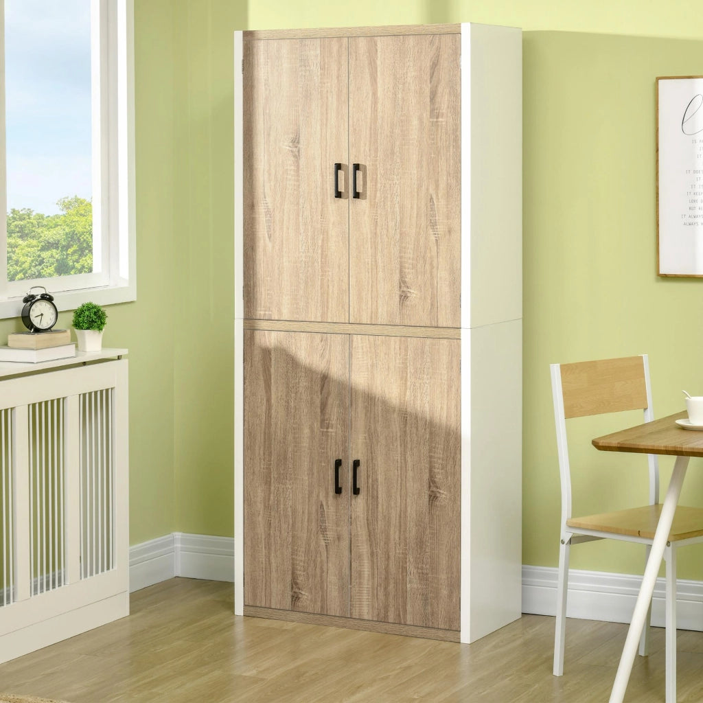 Mobile Dispensa Cucina 4 Ante 80x40x182 cm in MDF Bianco e Legno