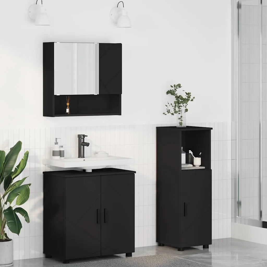 Set di mobili per il bagno Montaggio a parete 3 pcs Nero 3392944