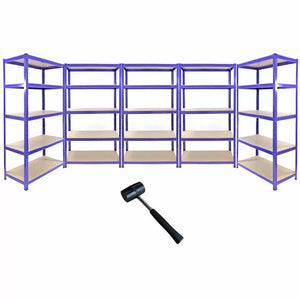 Set 5 Scaffali 5 Ripiani ad Incastro 90x45x180 Piani in MDF Struttura in Acciaio Blu