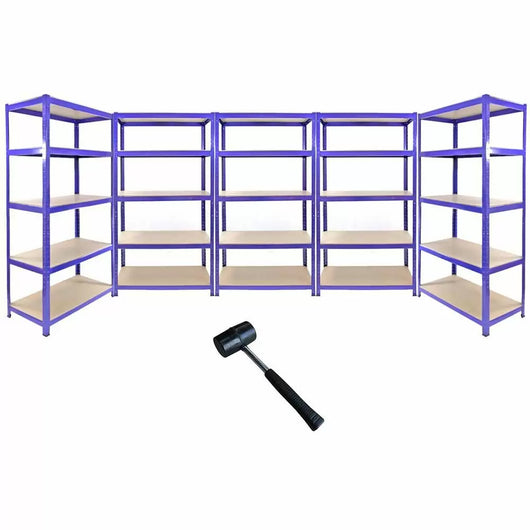 Set 5 Scaffali 5 Ripiani ad Incastro 90x45x180 Piani in MDF Struttura in Acciaio Blu