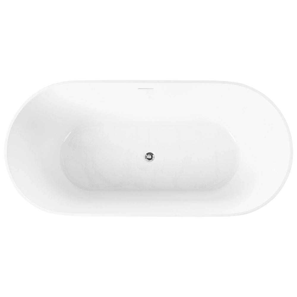 Vasca da bagno indipendente bianca in acrilico singola 167 cm forma ovale sistema di troppo pieno design moderno