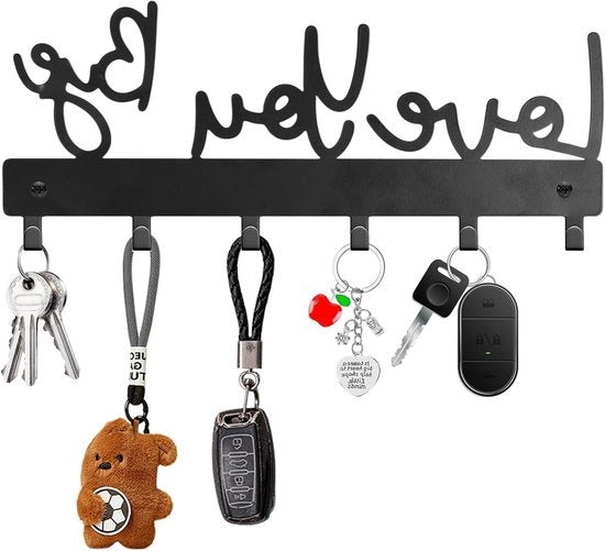 Serrature a muro con 6 ganci - Organizzatore di chiavi per ingresso, ufficio e soggiorno con incluse viti e anelli in plastica (Nero)
