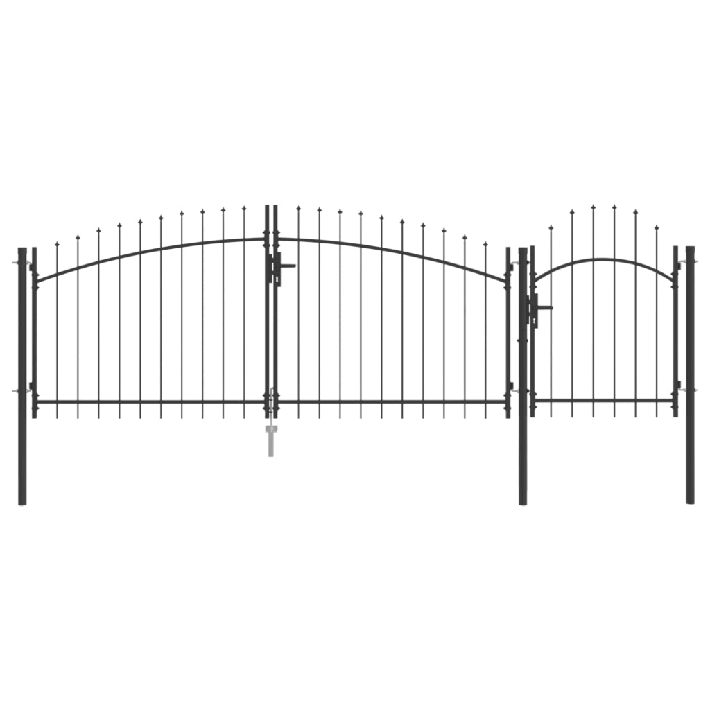 Cancello da Giardino con Punta a Lancia Grigio 125x400 cm Acciaio